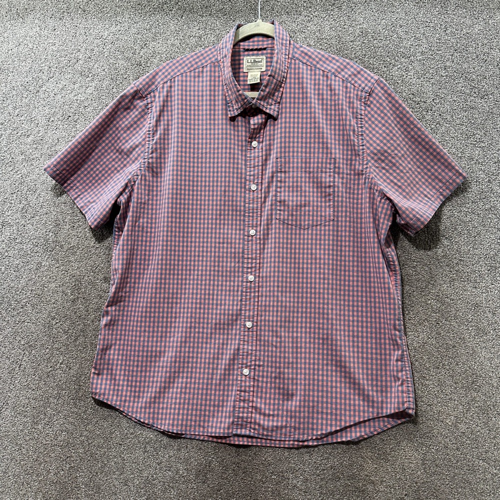 LL Bean Comfort Performance Stretch Button Up Shirt L Short Sleeve UNtucked Fit